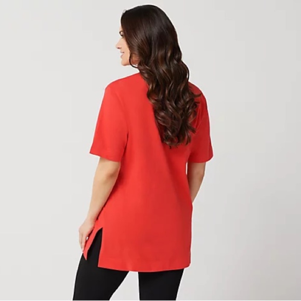 Denim & Co. Essentials Short Sleeve Oversized V-neck T-shirt A211539 QVC NWT L - Picture 3 of 6